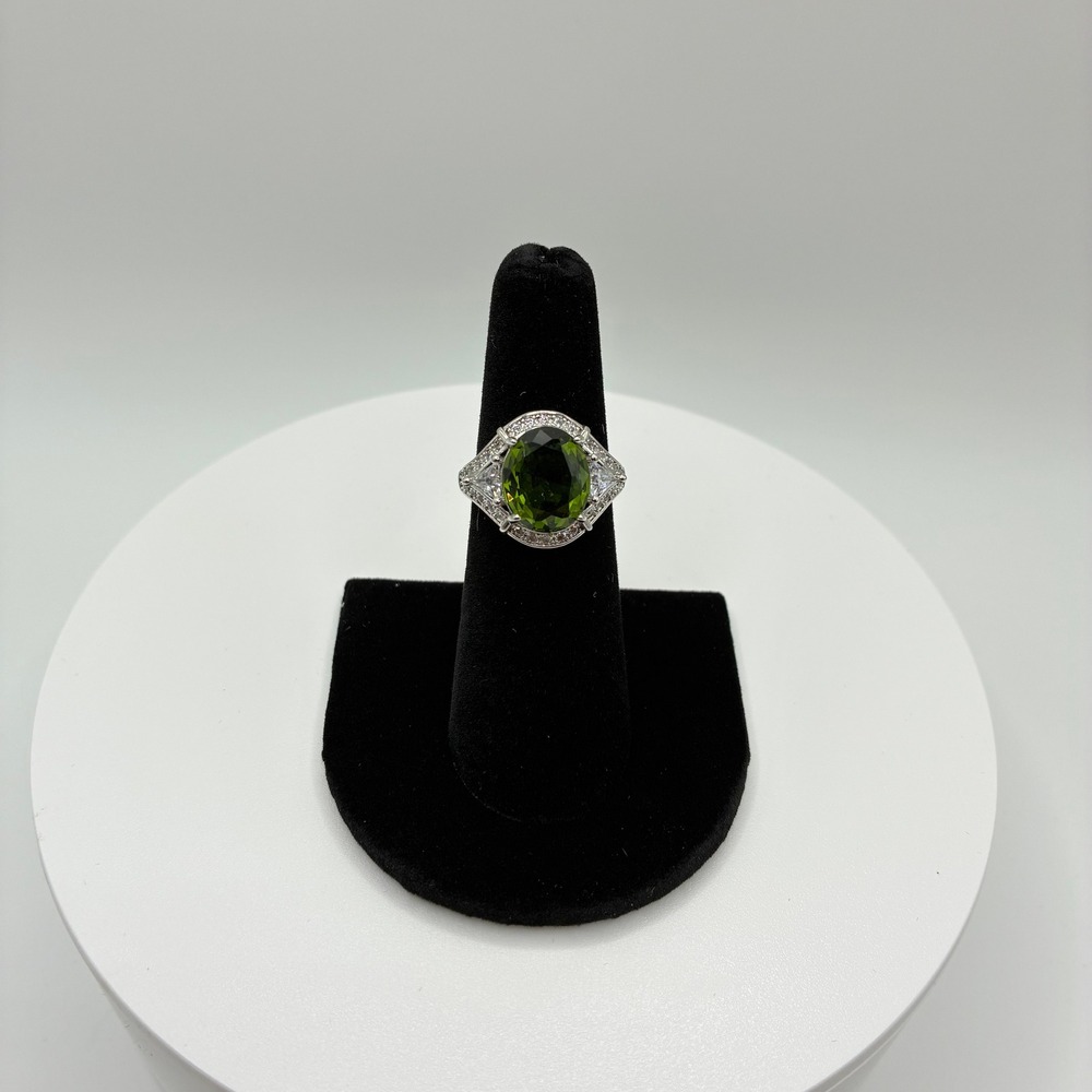 Women's Ring Size 6 Green Oval Stone Adjustable Statement Halo Bypass